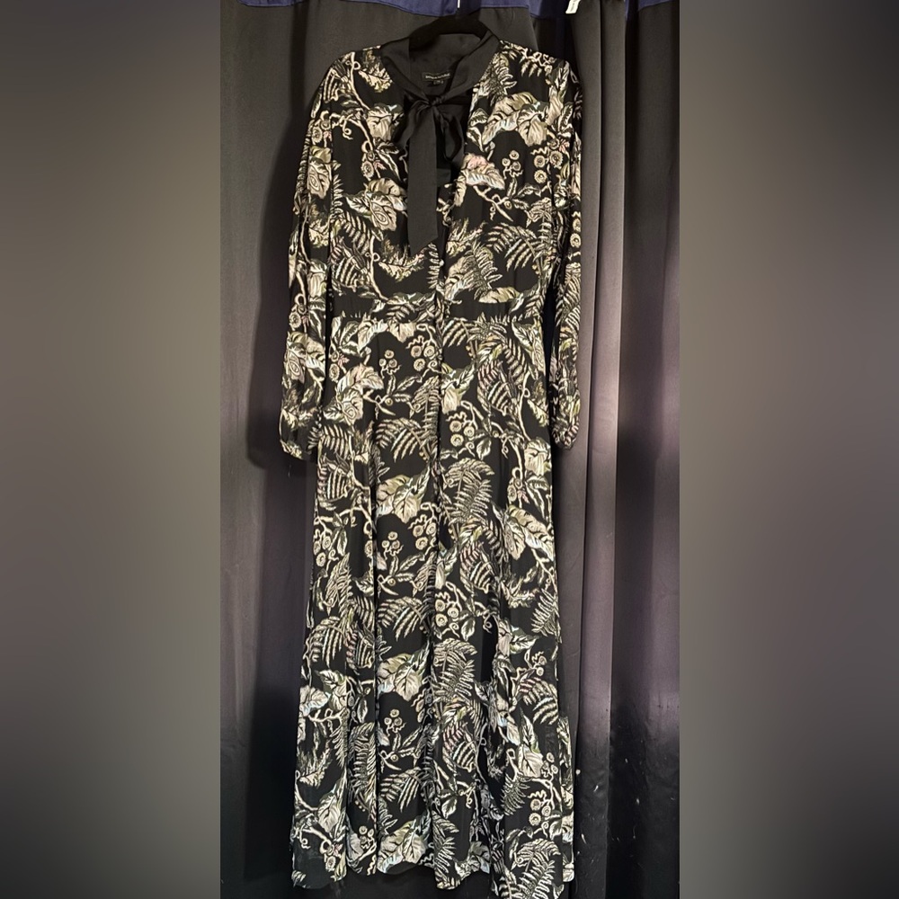 Banana Republic Black Floral Tie-Neck Maxi Dress